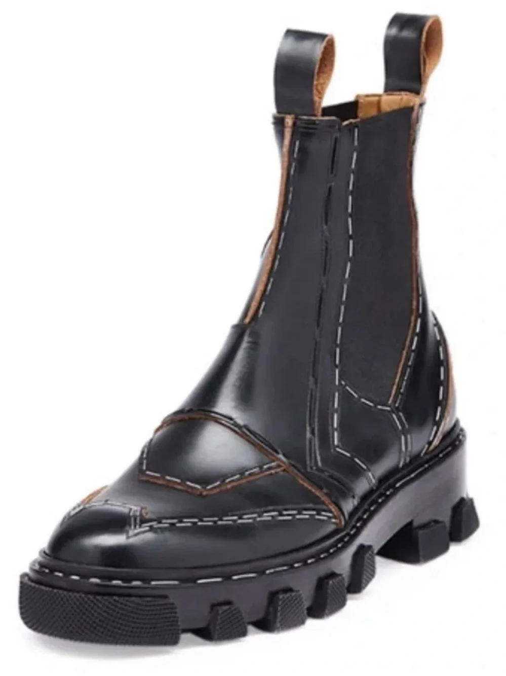 Balenciaga Stapled Leather Black Chelsea Lug Boots Exposed Stitching, 7